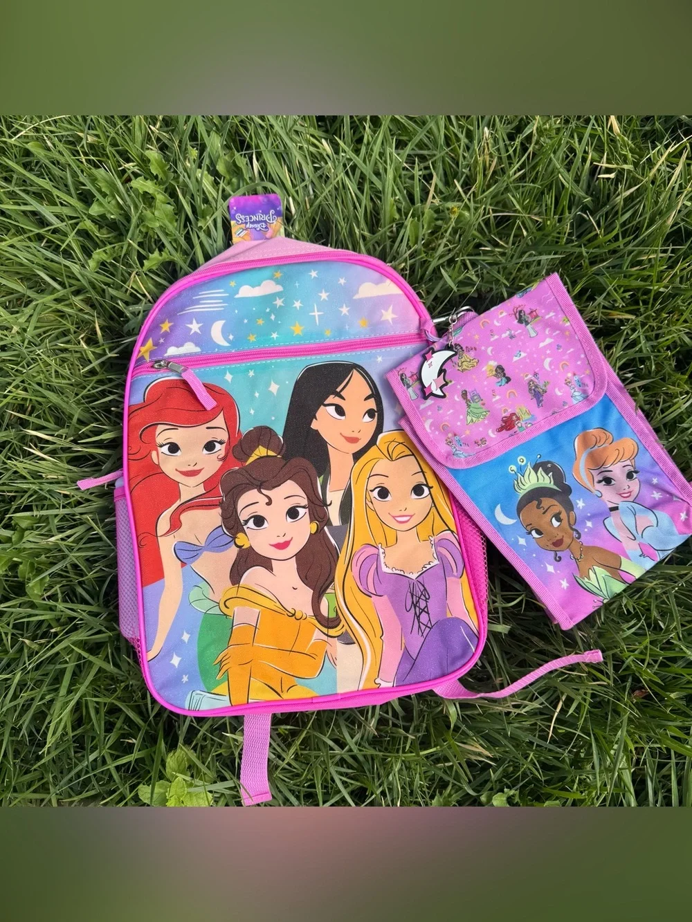 Disney Princess Pink Girly Lunch Box Water Bottle Keychain School Backpack